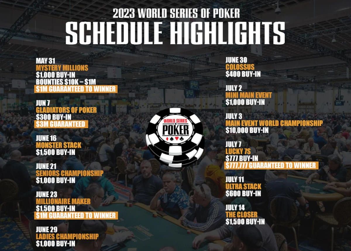 World Series of Poker (WSOP) unveiled the schedule for the biggest tournament of 2023